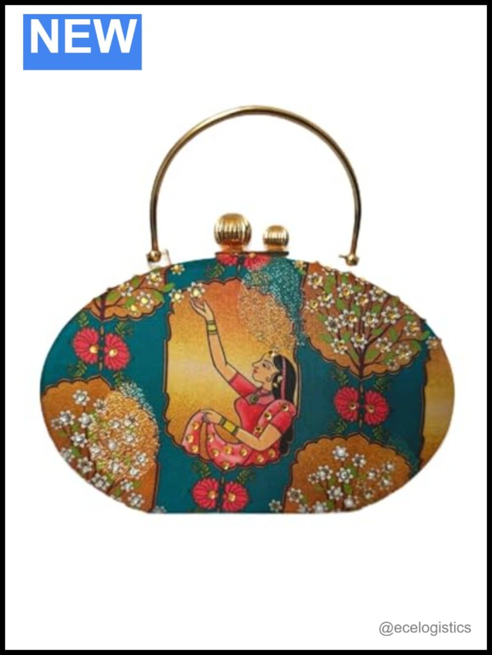 Embellished Mughal Mini Clutch Brocade Silk Blend Detachable Gold Strap
